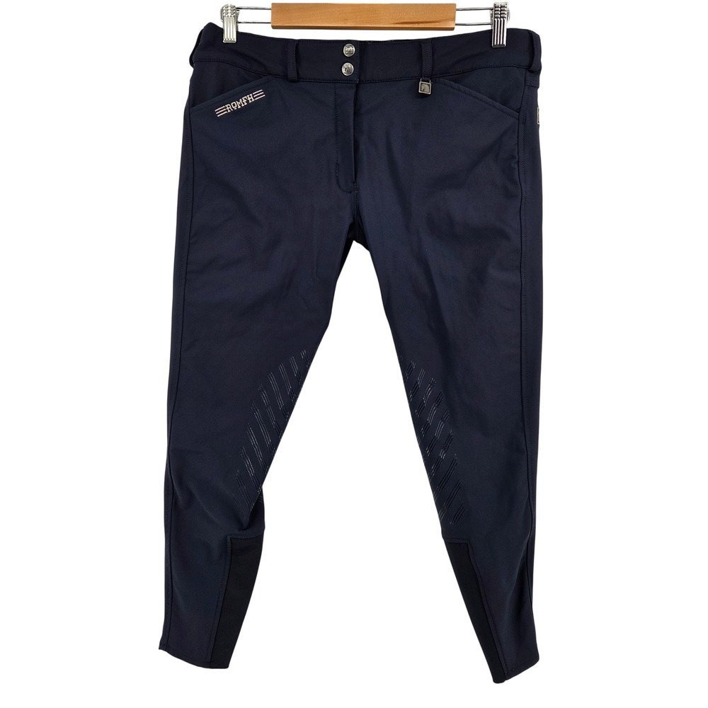 Romfh Sarafina Knee Grip Breeches 32R Navy Blue Equestrian Activewear - Picture 2 of 10